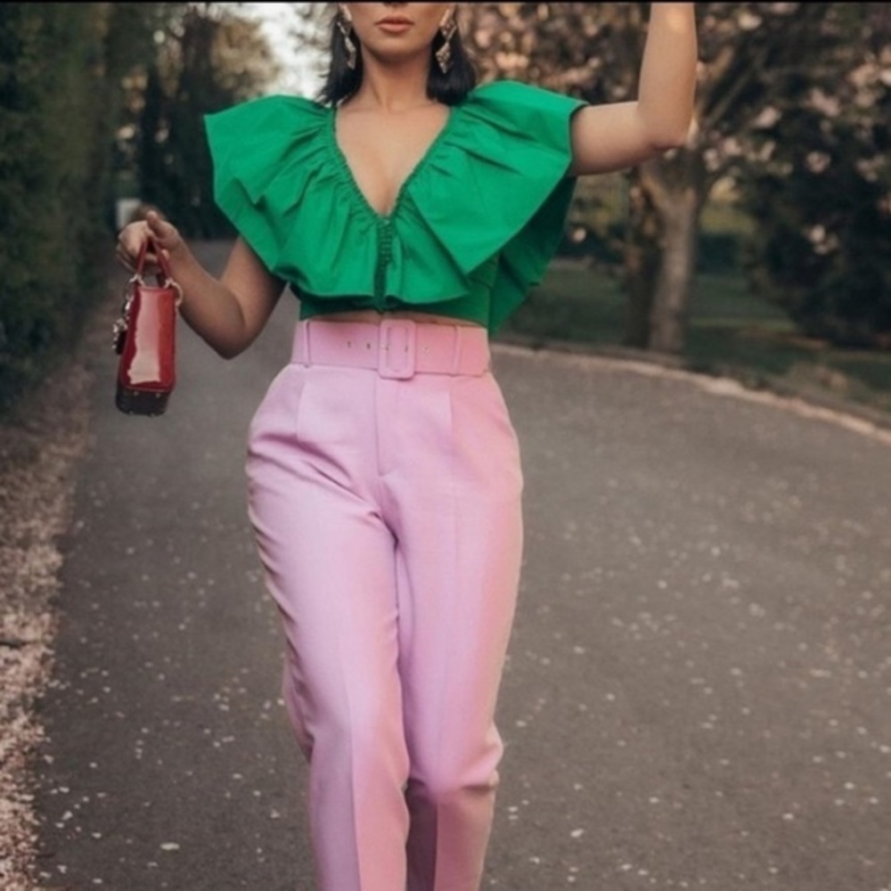 Zara Ruffle Poplin Crop Top - Picture 3 of 14